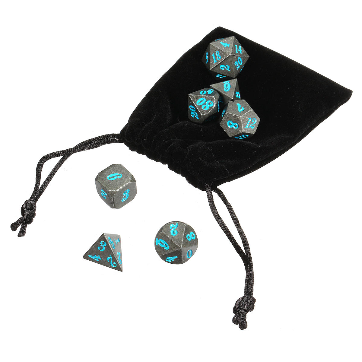 Antique Metal 7 Pcs Multisided Dice Heavy Metal Polyhedral Dices Set w/ Bag