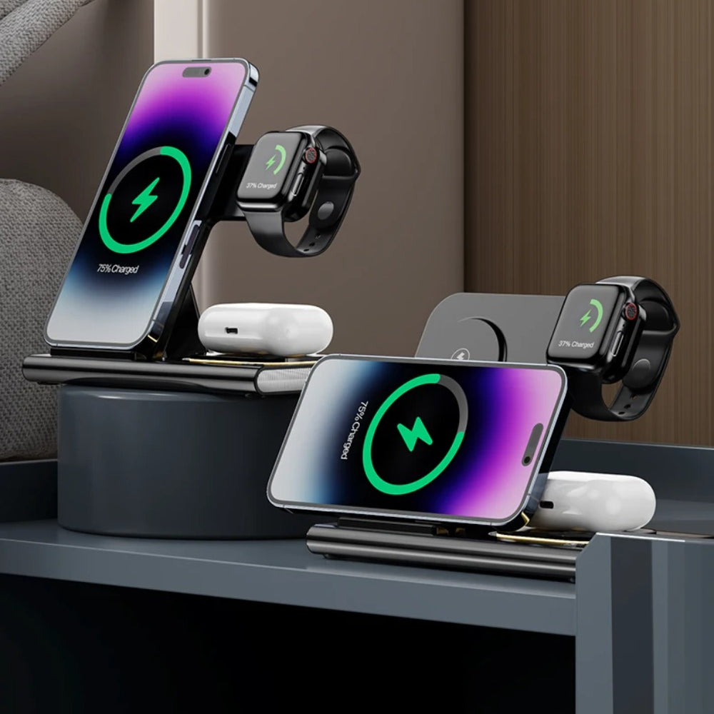 3-in-1 Wireless Charger Stand for iPhone 15/14/13/12, Samsung S23/S22, Galaxy Watch, Buds