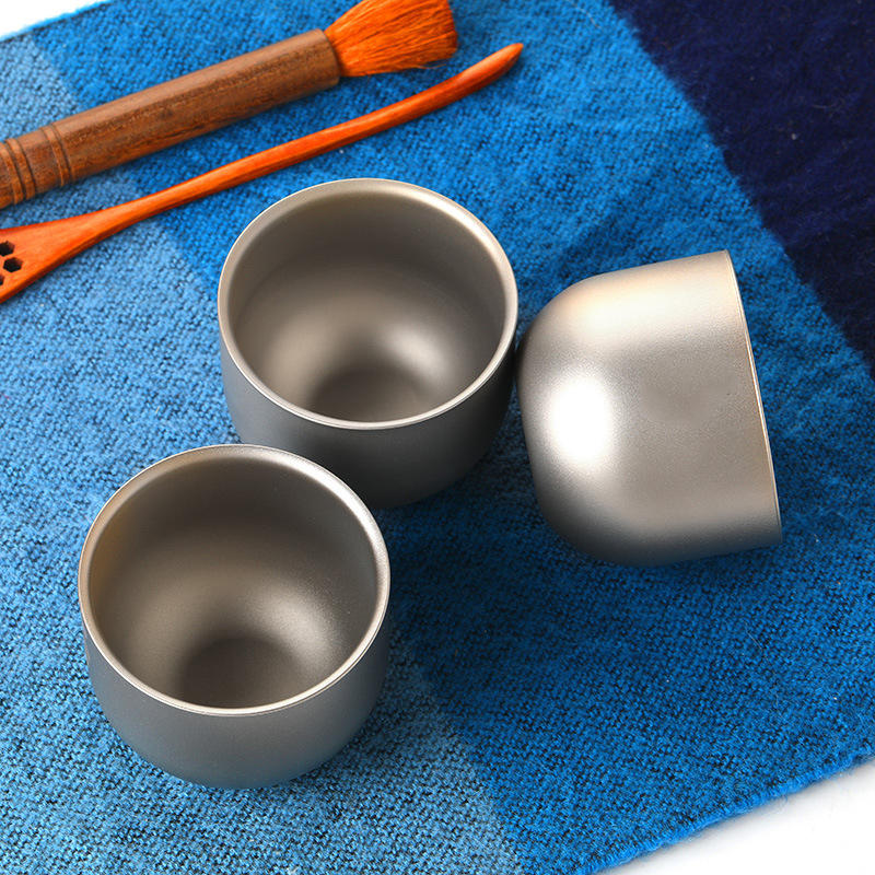 1 pc 150ml Water Cup Pure Titanium Camping Travel Portable Tea Cup Double Anti-scalding Cup