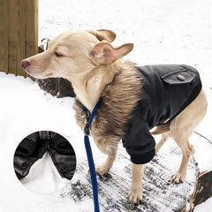 Pet Fur Collar Leather Coats Waterproof Pet Dog Winter Warm Coats Puppy Cold Weather Clothes