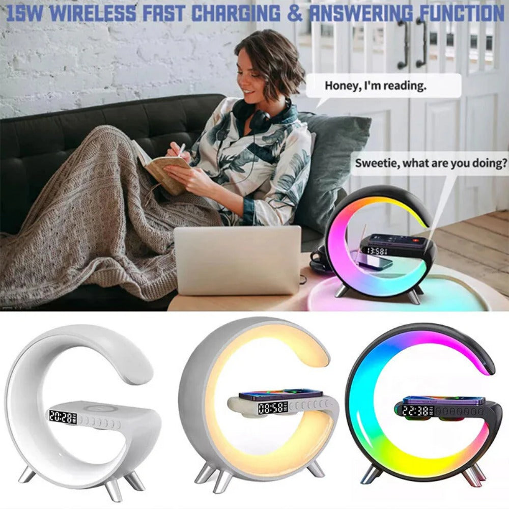 Multi-functional Wireless Charger Alarm Clock Speaker RGB Light Fast Charging for iPhone, Hui, Samsung, Xiaomi