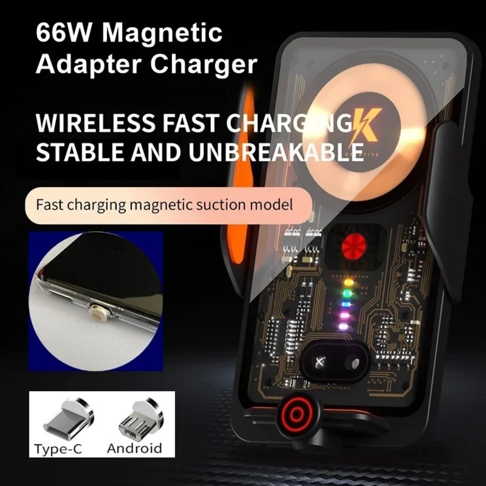 66W Universal Magnetic Car Charger, 15W Wireless Stand for iPhone 15-12 Pro Max, Samsung