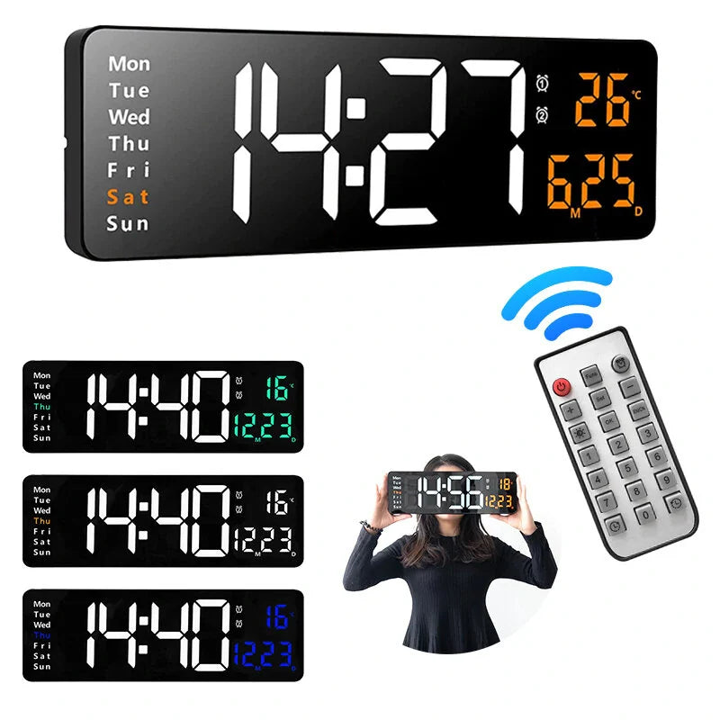 16-Inch LED Digital Wall Clock with Remote, Auto Brightness, Temperature, Date, Week Display - Ideal for Home, Office, Classroom