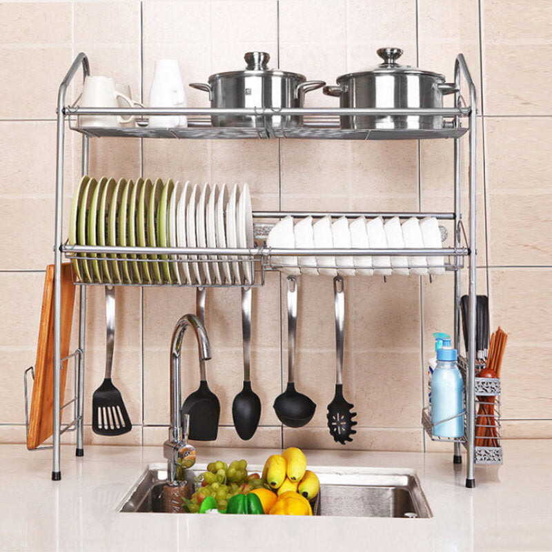 1/2 Layer Stainless Steel Rack Shelf Storage for Kitchen Dishes Arrangement