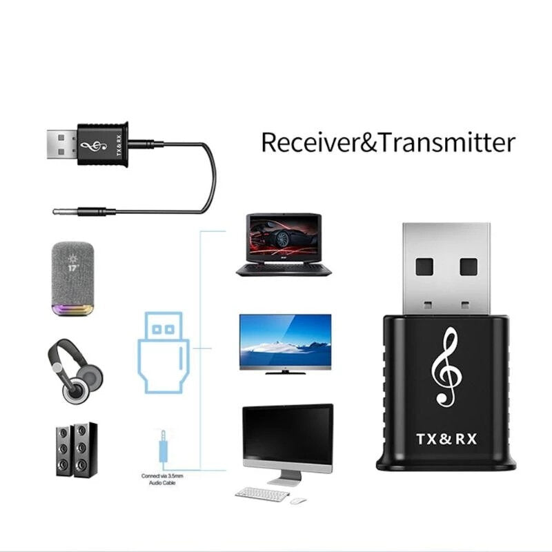 bluetooth 5.0 USB Receiver Transmitter Wireless Computers Audio Adapter Dongle for Headset/Speaker/Receiver CD Player