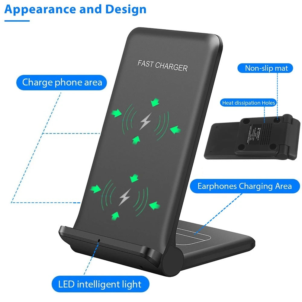 25W 2-in-1 Wireless Charger Dock for iPhone & Samsung - Fast Fordable Stand