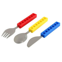 3PCS Creative Building Blocks Dinnerware Portable Block Fork Spoon Flatware Tableware