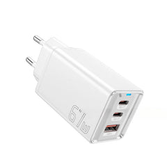 67W GaN 3-Port USB PD Charger: 2 USB-C + USB-A Fast Charging Adapter for iPhone, Hui, Samsung