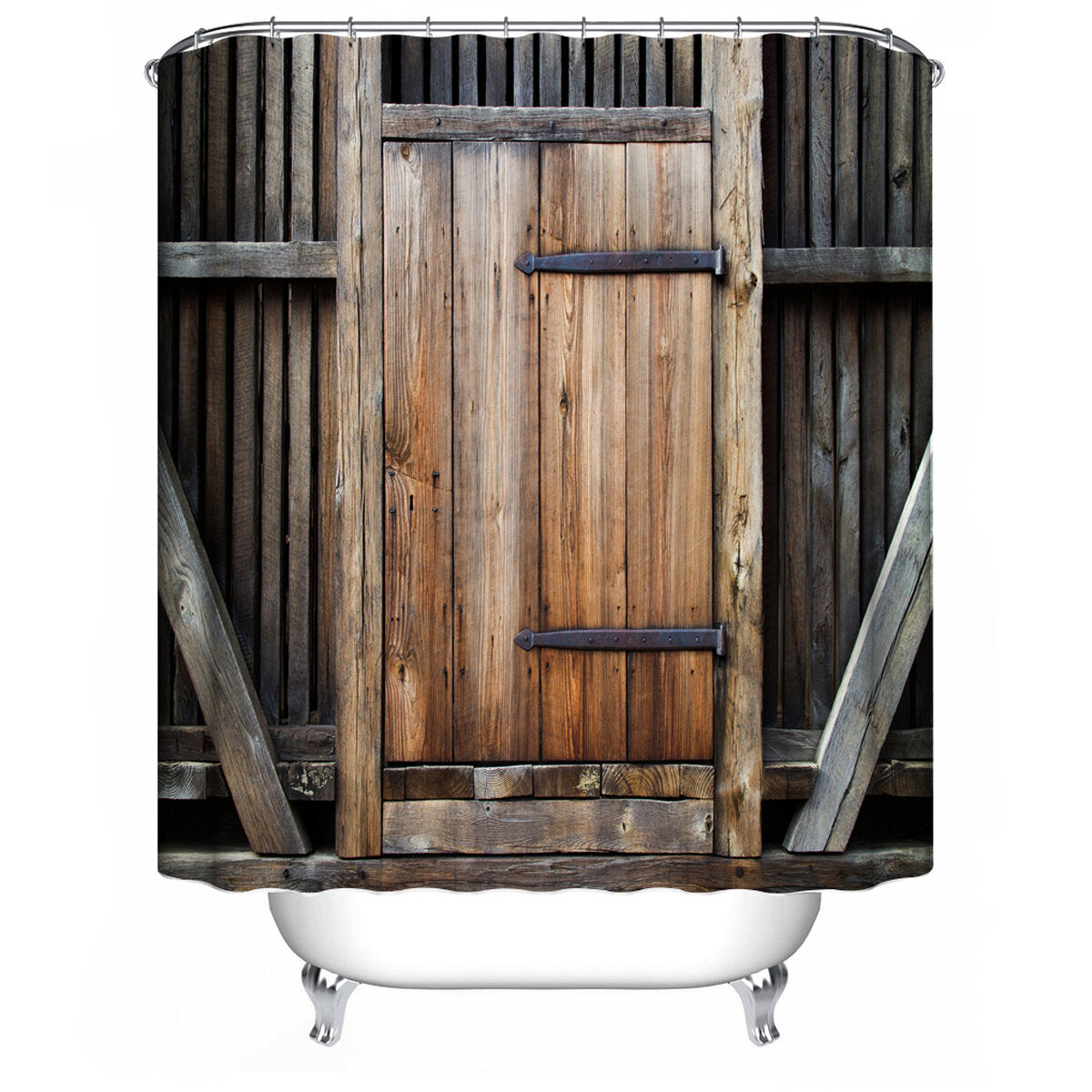 Vintage Wooden Door Waterproof Shower Curtain Toilet Lid Cover Pedestal Rug Non-slip Bath Mat Set