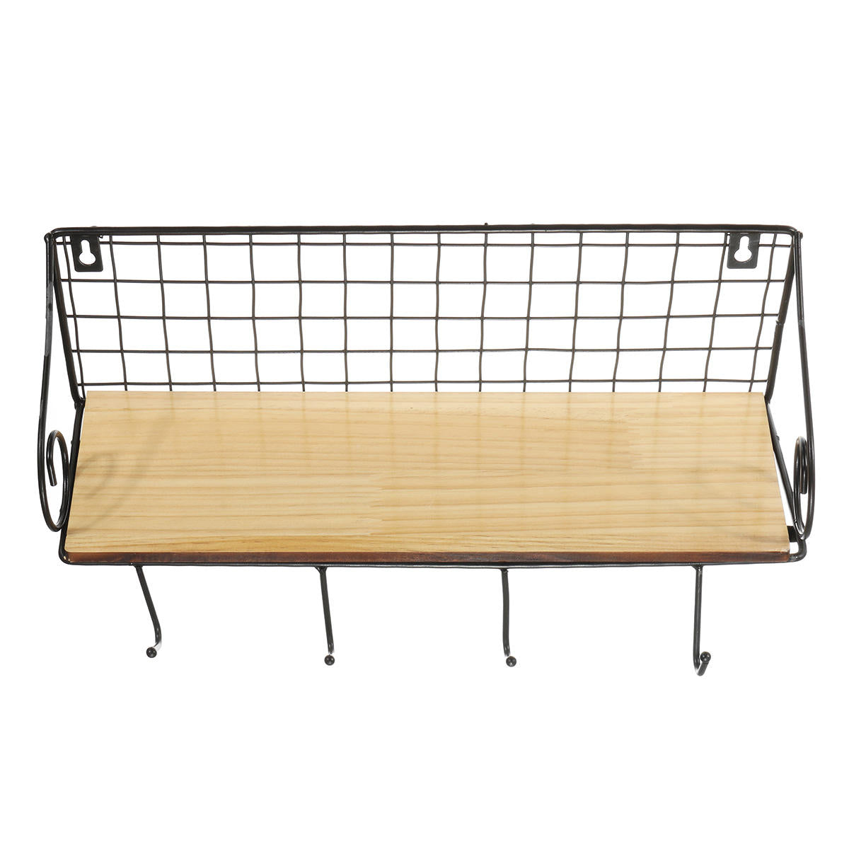 Hanging Wall Mounted Rack Storage Organizer Wood Home Display Storage Baskets w/ Iron Hook