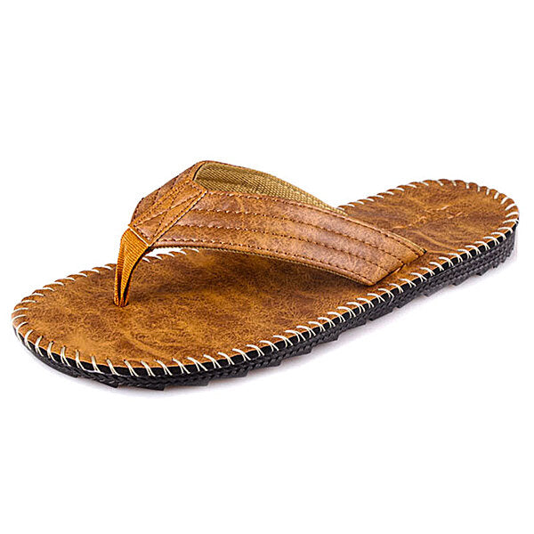 Men Leather Flip Flops Thick Bottom Comfortable Beach Can Be Immersed In Seawater Durable Shoes