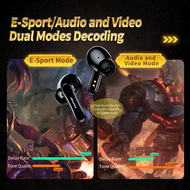 Gaming Earbuds TWS bluetooth Handsfree Low Latency HiFi Deep Bass Sound True Wireless Stereo Earphone With Microphone