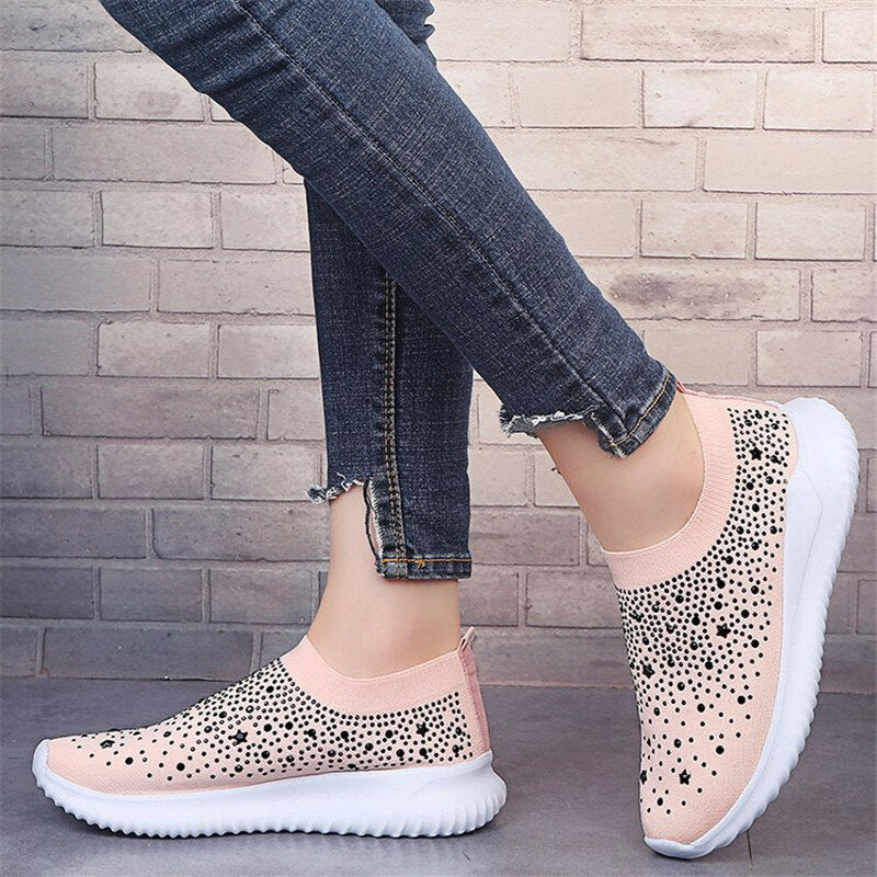 WoMen Crystal Mesh Sneakers Glitter Casual Slip On Loafers Outdoor Leisure Running Sport Shoes