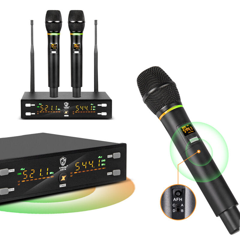 Wireless Microphone Professional Karaoke Metal Body Frequency Adjustable 80M Distance for Stage Show Party Meetin