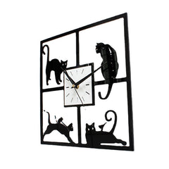 Four Cat Pattern Acrylic Wall Clock Black Quartz Bedroom Living Room