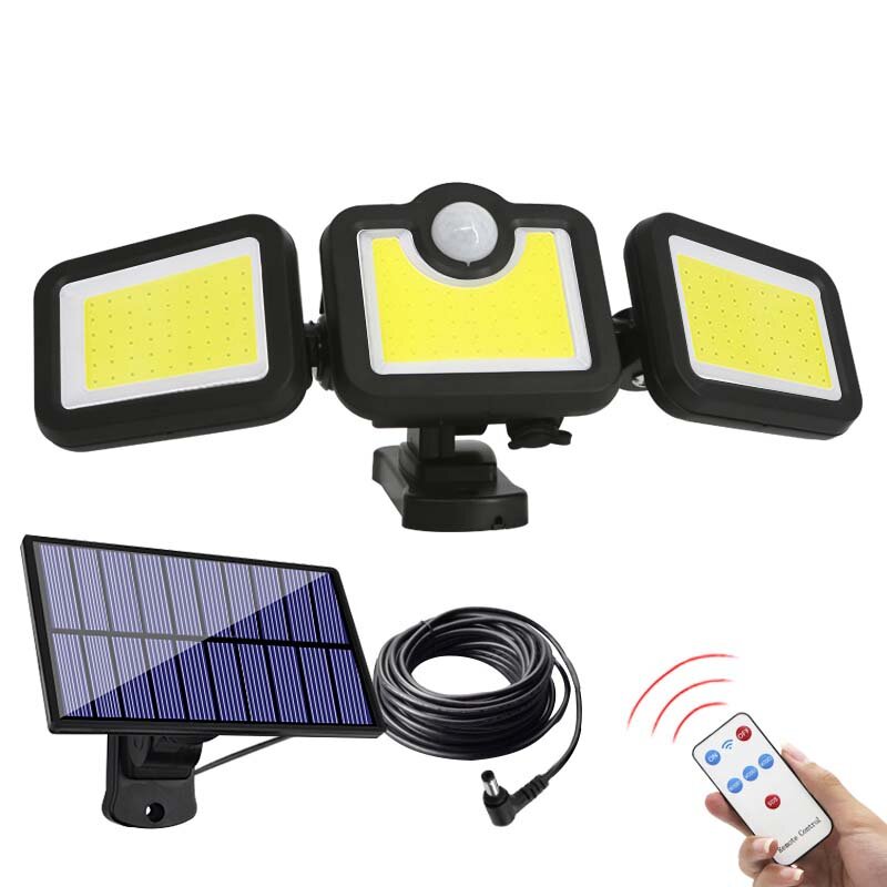 Solar Sensor Security Lights 3 Heads Motion Sensor Lights Adjustable Flood Lights Outdoor Spotlights Rotatable IP65 Waterproof