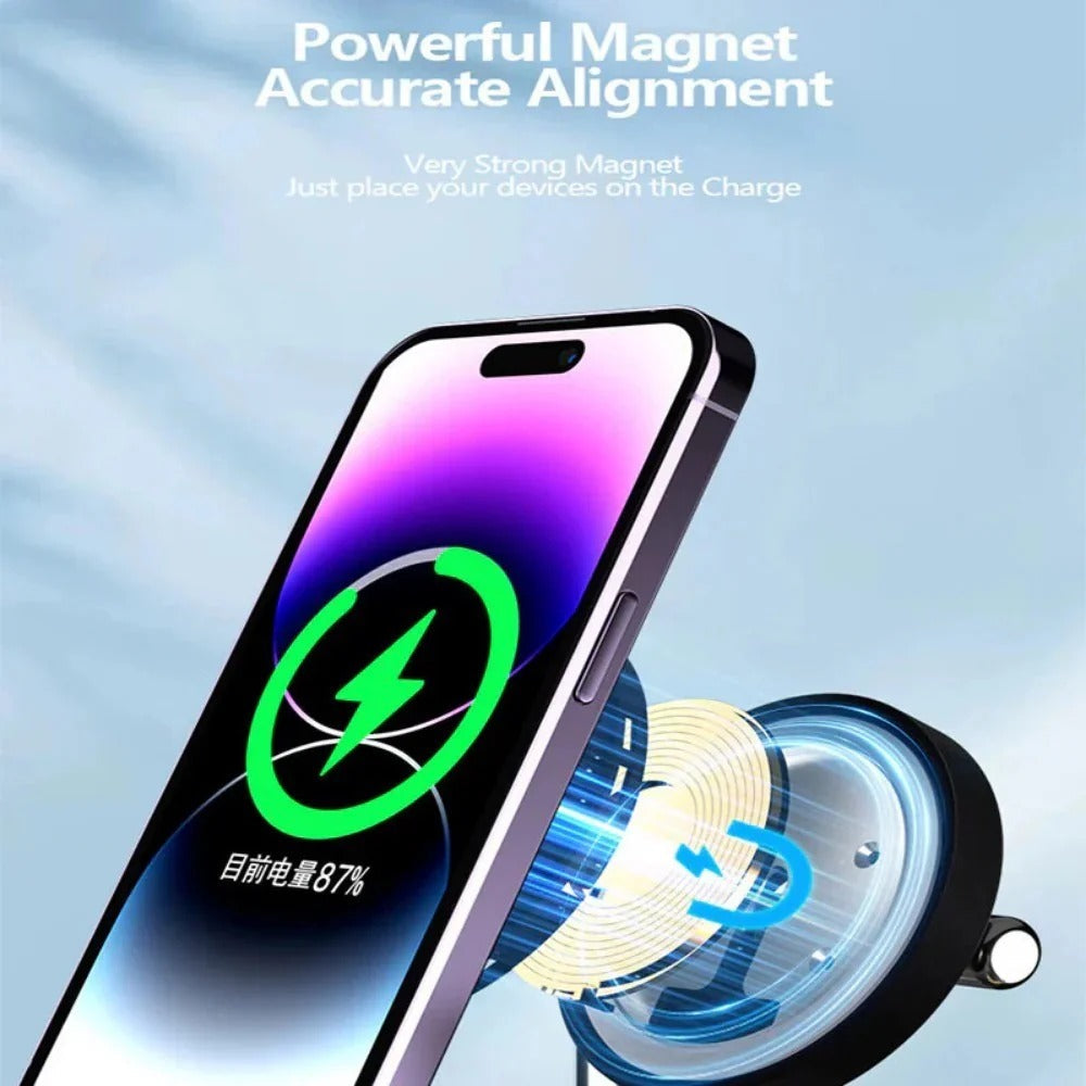 5-in-1 15W Magnetic Wireless Charger with Night Light & Alarm Clock for iPhone, Hui, Xiaomi, Earphones, Smart Wristbands