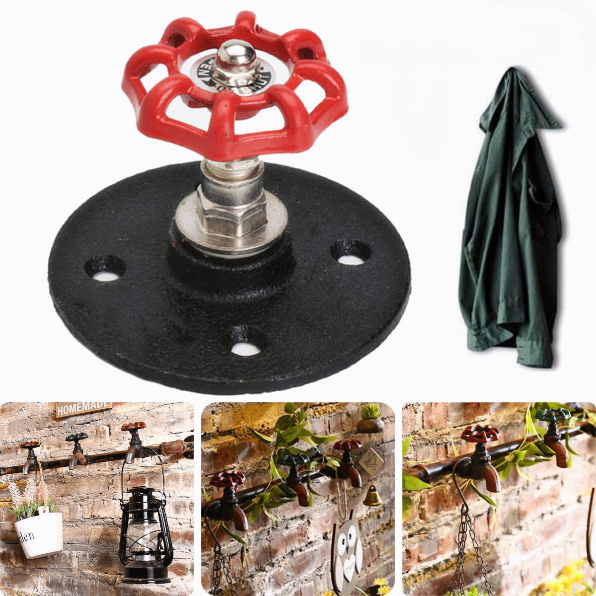 Industrial Retro Iron Pipe Wall Hook Steampunk Clothes Coat Towel Hat Rack Flange Hanger