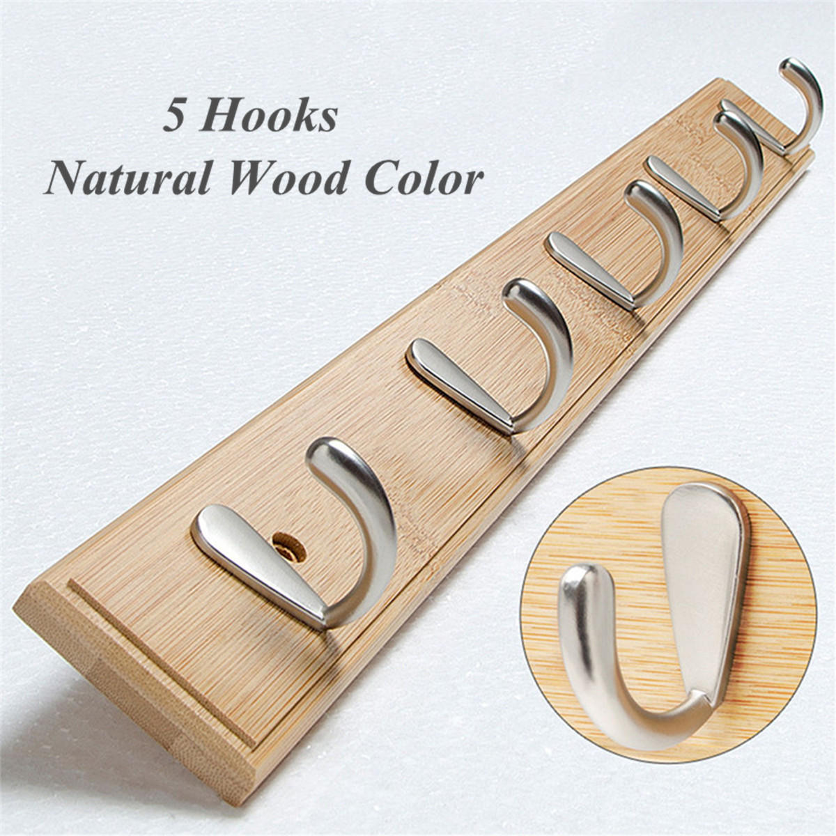 Metal Hooks Wall Mounted Bamboo Hanging Rack Wall Hanger for Coat Clothes Towel