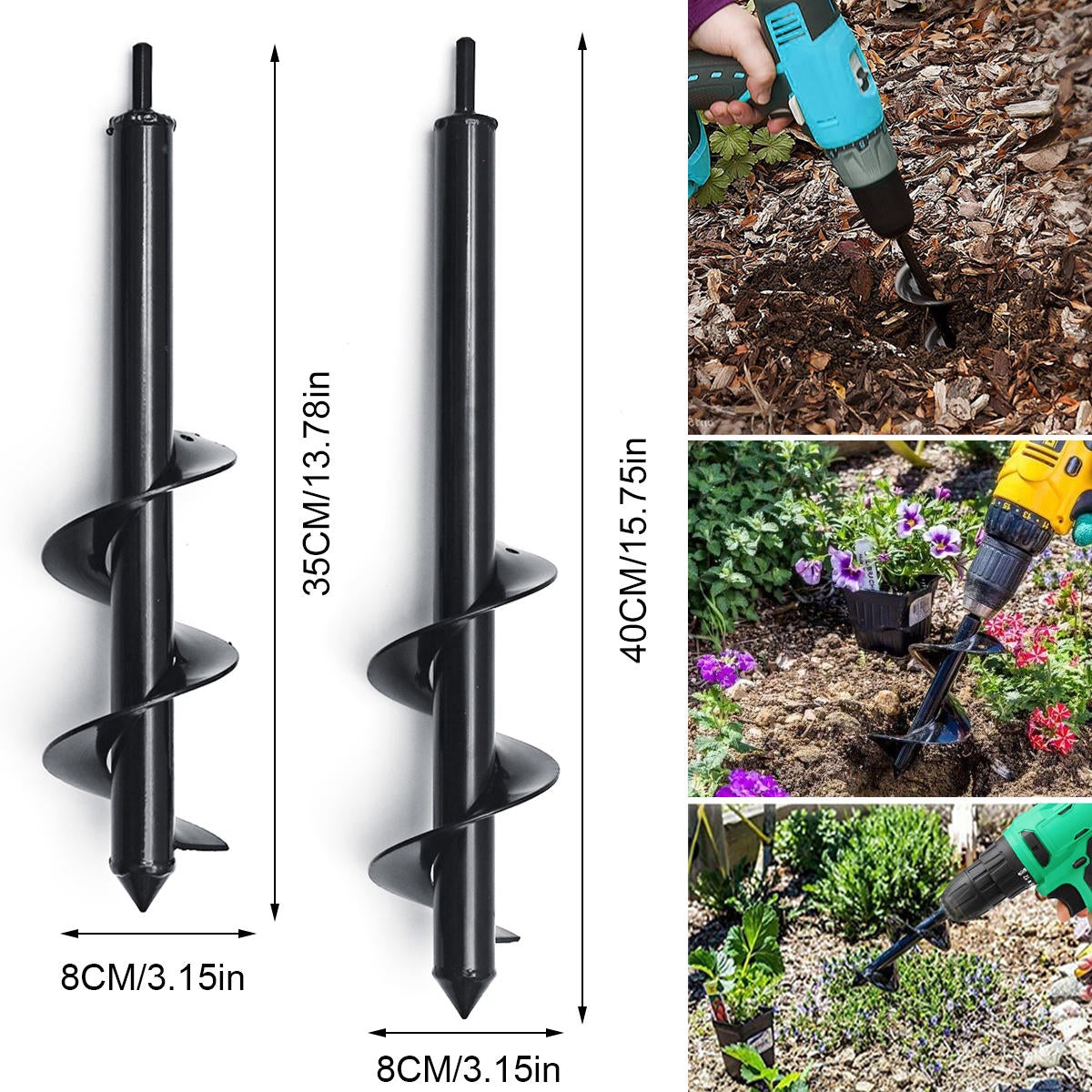 8x35/40cm Garden Auger Earth Planter Drill Post Hole Digger Planting for Electric
