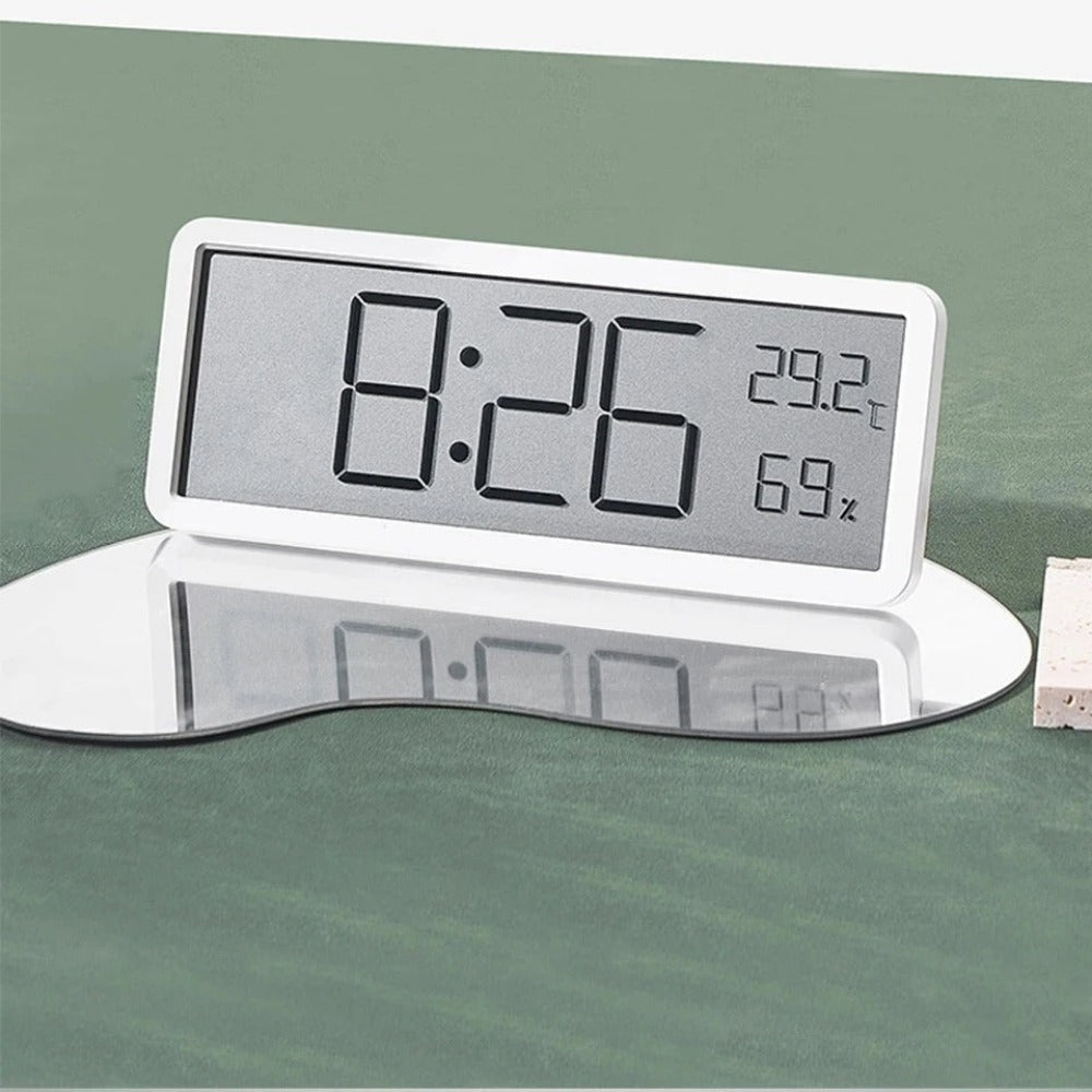 LCD Digital Wall Clock with Temperature, Humidity, and Time Display - Battery Powered Desktop Clock