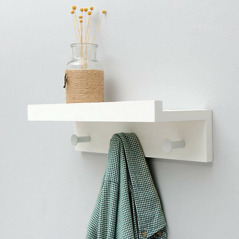 Mrosaa In-line Partition Wall-mounted Solid Wood Hook Rack Wall Shelf Rack Storage Holder