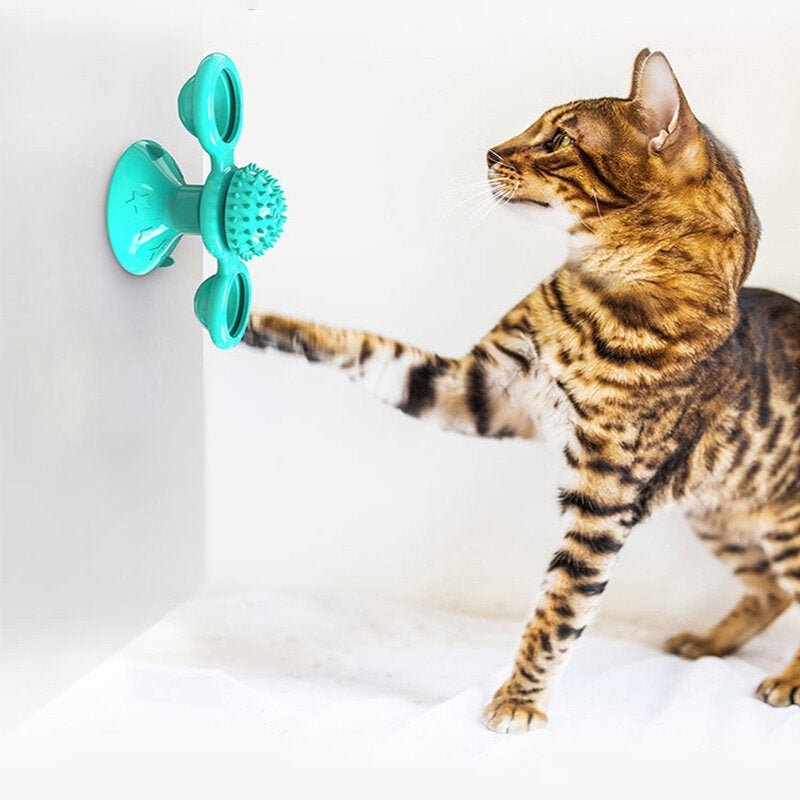 Pet Interactive Puzzle Training Cat Toy Turn Around Windmill Turntable With LED Ball And Catnip Ball Tease Pet toy Scratching itching Cat Brush