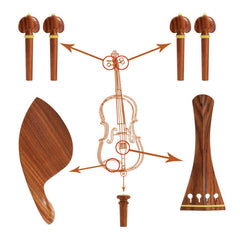 7-Piece Redwood Violin Parts Set Includes 1 Tailpiece 4 Tuning Pegs 1 Chin Rest 1 Endpin Accessories for 4/4 Violin