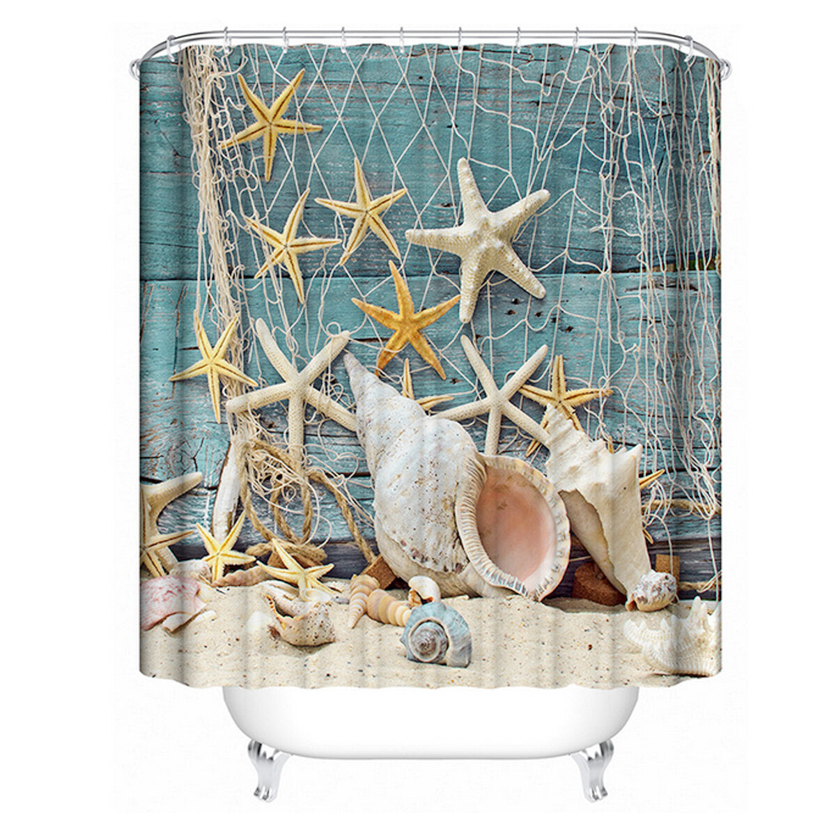 180x180CM Sea Startfish Shower Curtain Conch Digital Printing Waterproof Polyester Shower Curtain