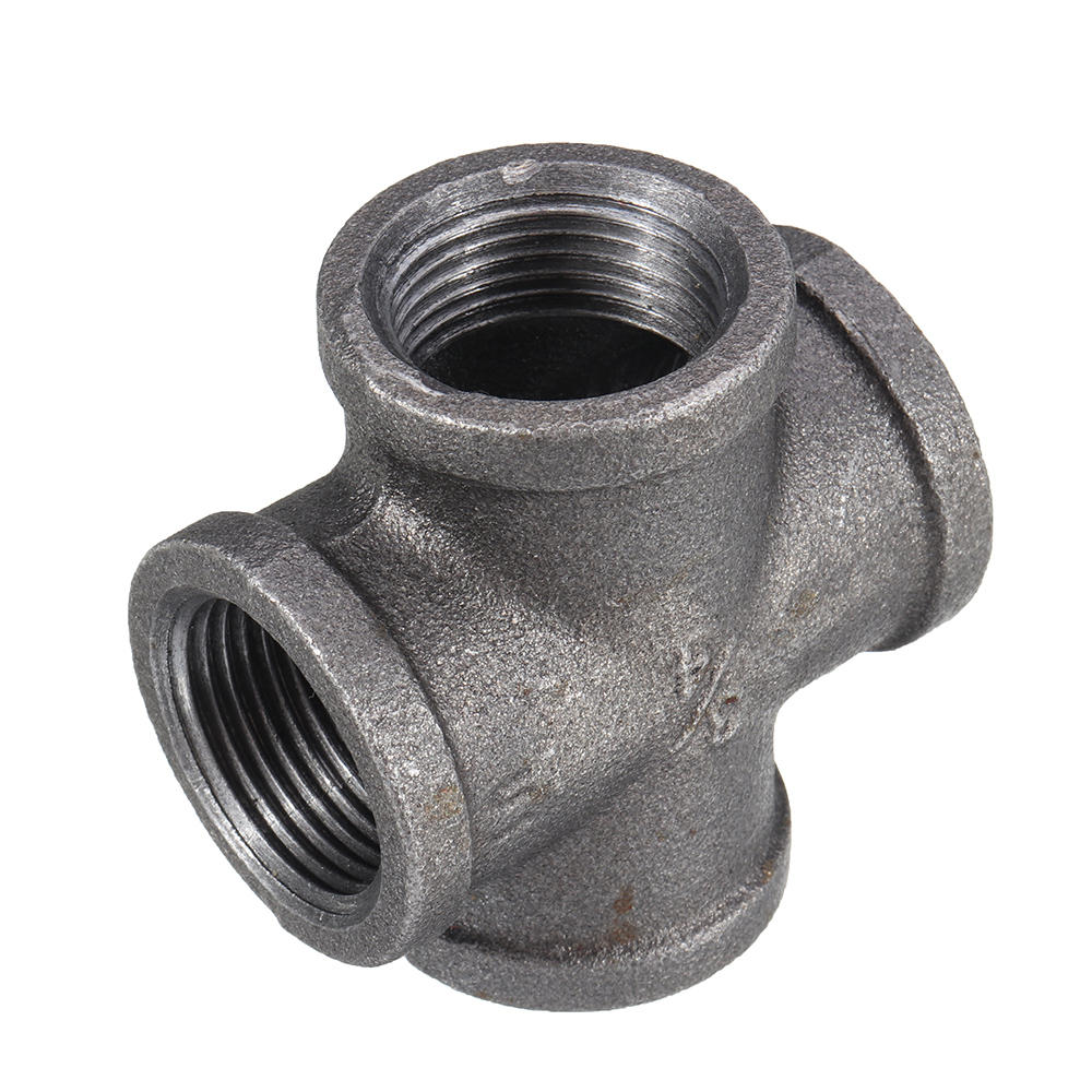 1/2" 3/4" 1" Cross 4 Way Pipe Fitting Malleable Iron Black Female Tube Connector