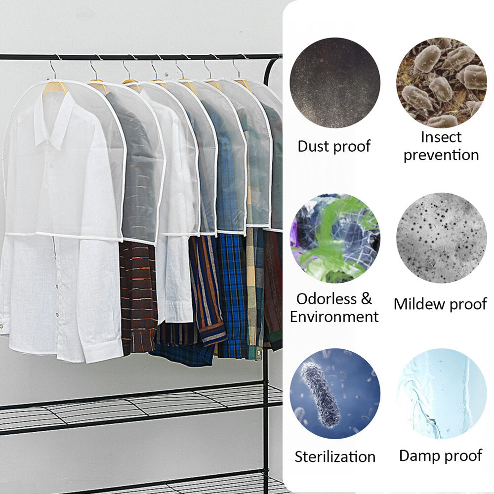 12Pcs Waterproof Dustproof Plastic Clothes Covers for Wardrobe Storage and Travel