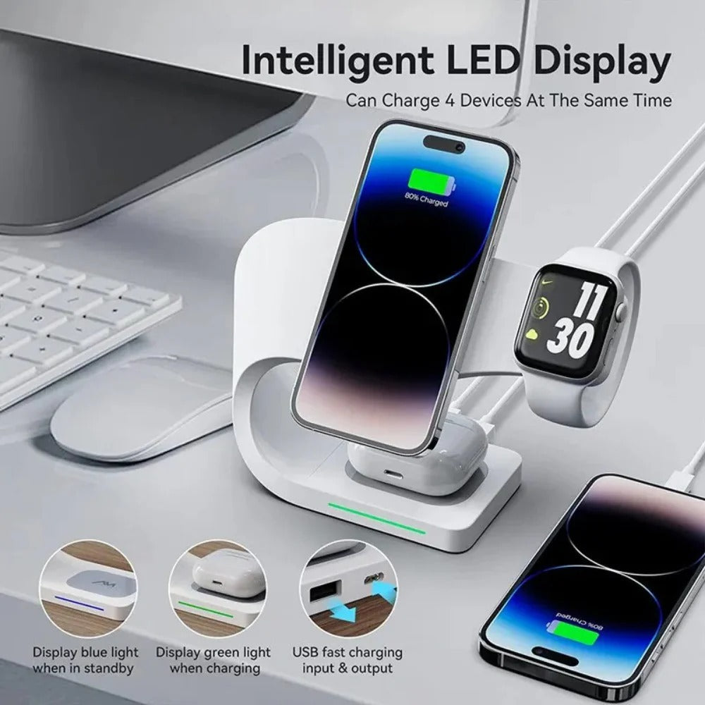 15W Magnetic Wireless Charger Stand for iPhone 14/13/12, iWatch, AirPods