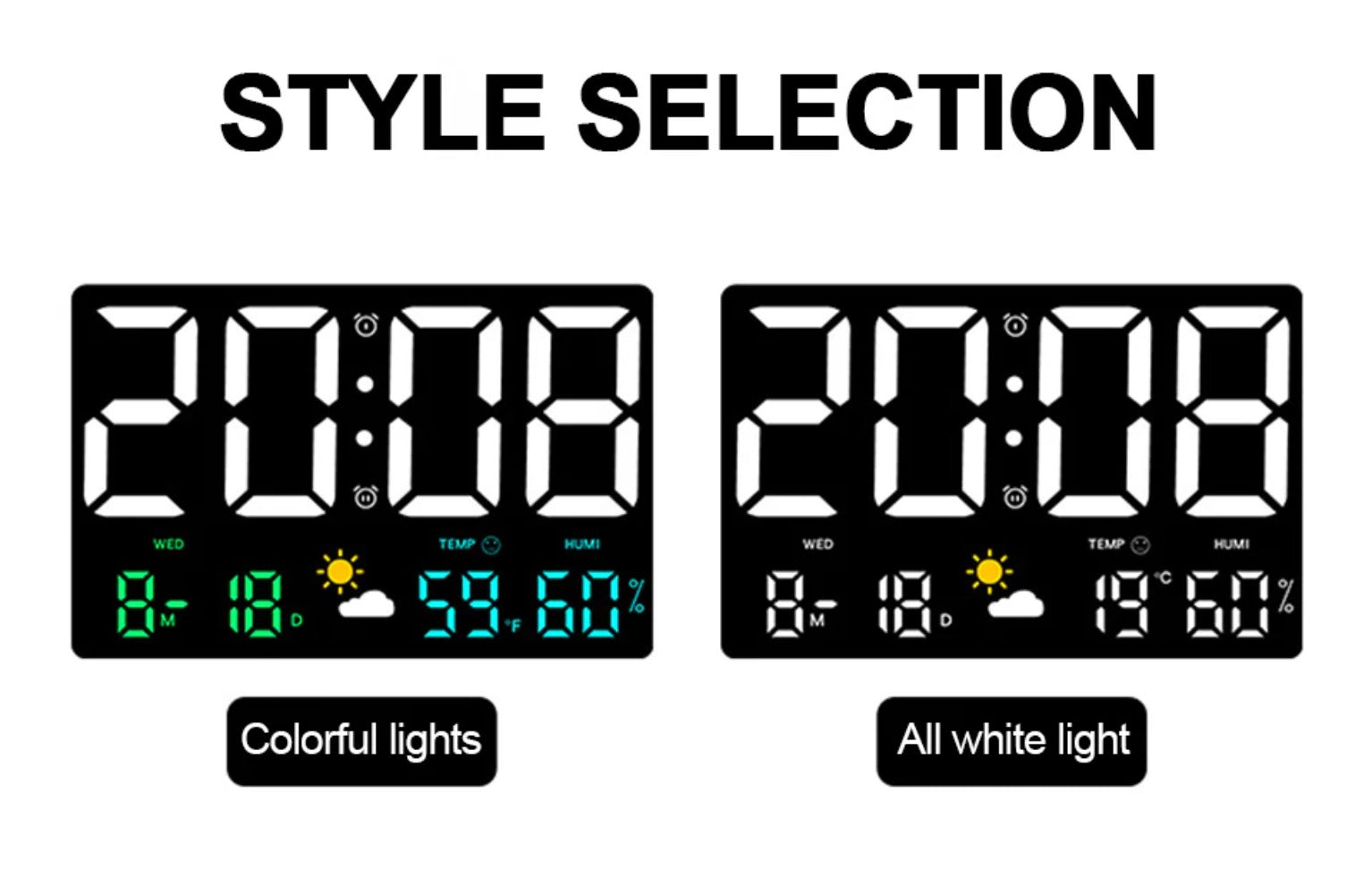 Large Digital LED Wall Clock: Remote, Auto Brightness, Temp/Humidity, Date, Week, 12/24H - Home, Office, Classroom