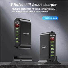 4A 5-Port USB Charger Fast Charging Station Adapter for iPhone, Hui, Samsung, Xiaomi