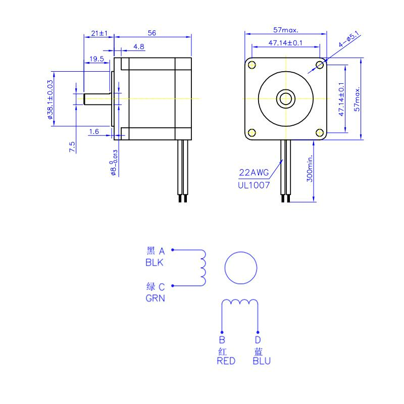 1.857 Hybrid Stepper Motor Two Phase 56mm 12kg.cm 2.8A Step Motor