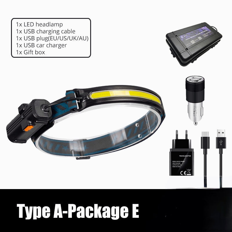 IR Sensor LED Headlamp Powerful XPG+COB Headlight 2000mAh 18650 USB Head Lamp Portable Floodlight Flashlight Waterproof Lantern