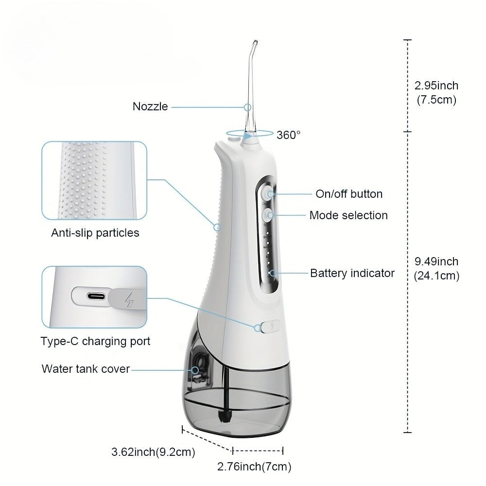 300ml Water Flosser,IPX7 Waterproof Dental Irrigator - 4 Modes, DIY Memory & 2000mAh USB-C