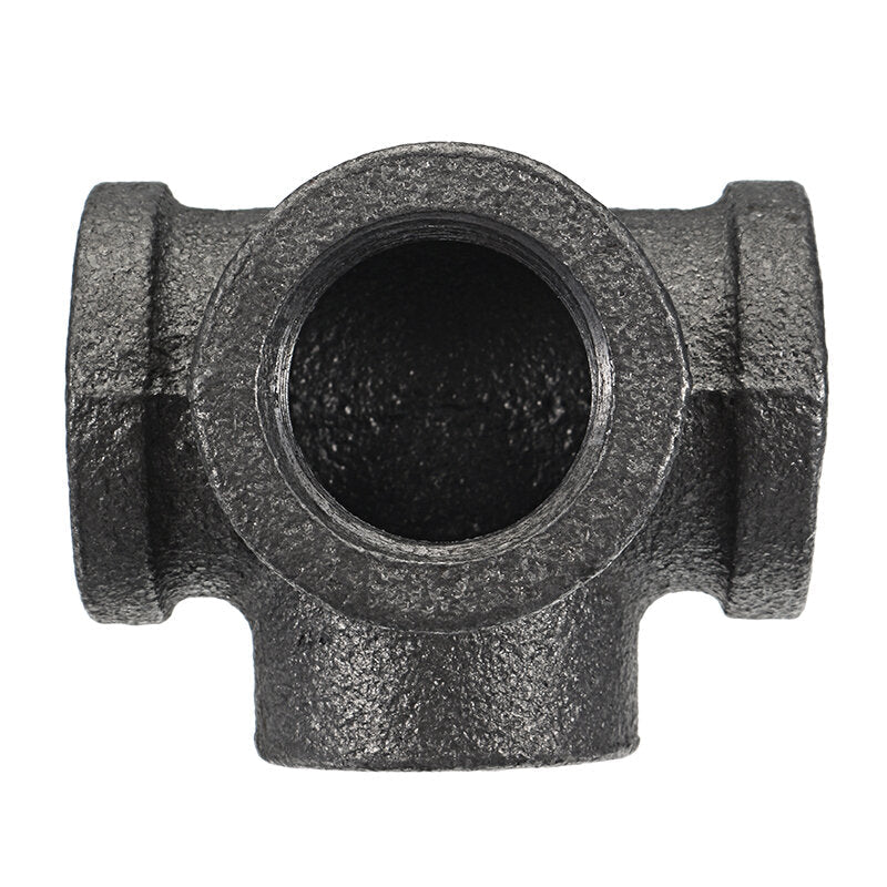 1/2" 3/4" 1" 4 Way Pipe Fitting Malleable Iron Black Side Outlet Tee Female Tube Connector