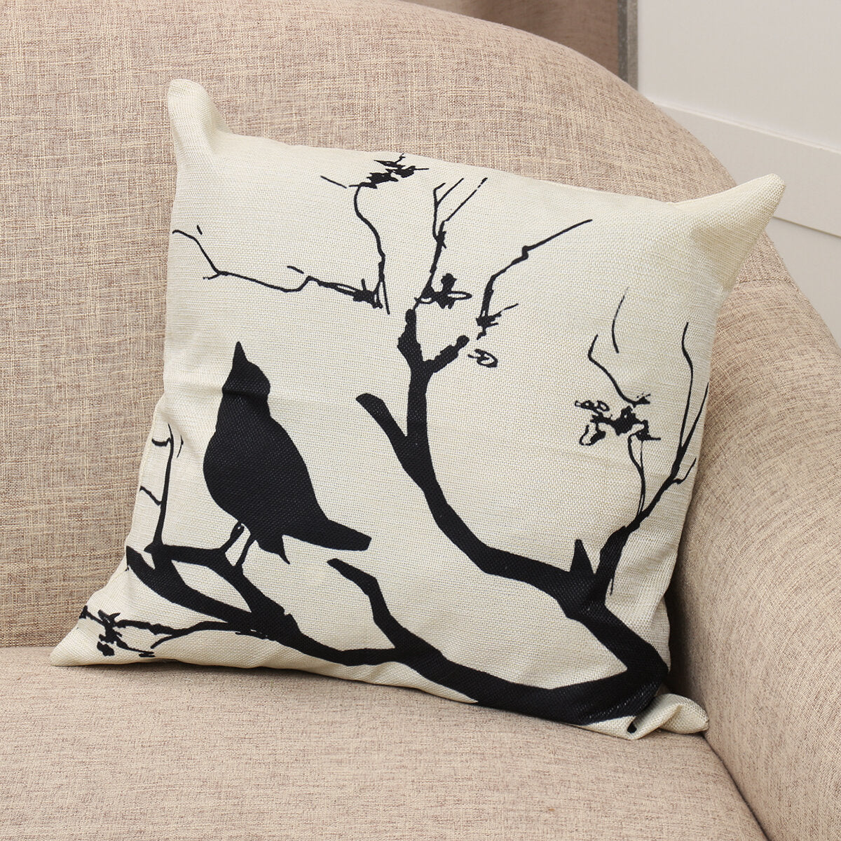 Branch Bird Throw Pillow Case Cushion Cover Linen Pillow Protector 45*45cm Home Decor for Bedroom Couch Sofa Bed Car