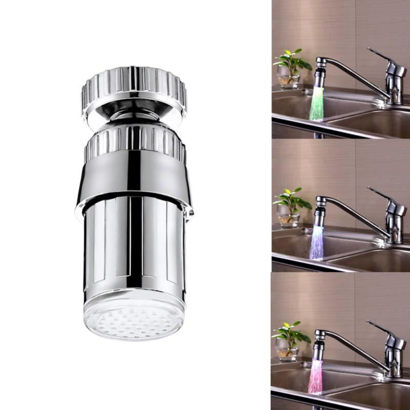 Bathroom 360 Degree Rotation Glowing 3 Changing Colors LED Light Temperature Faucet