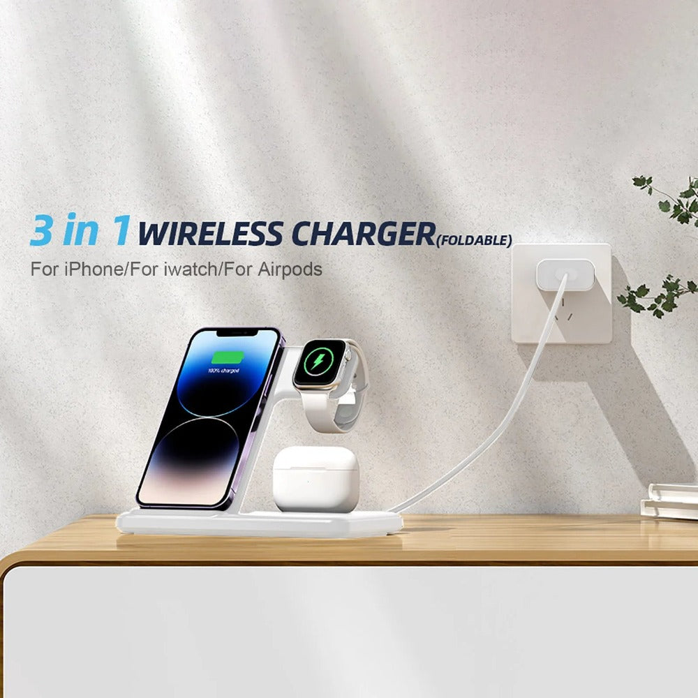 3-in-1 Wireless Charger for iPhone, AirPods, Apple Watch - 20W Fast Charging Stand