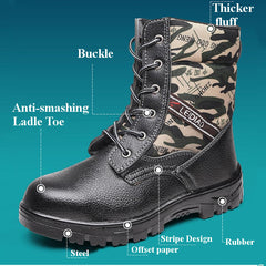 Winter Men Camouflage Steel toe Fur Lined work Ankle boots Labor Safety Shoes Work Shoes Waterproof