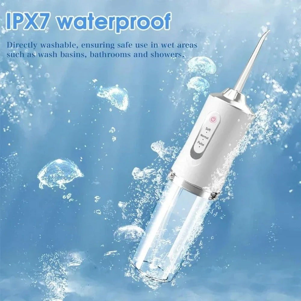 Cordless Water Flosser 220ml Oral Irrigator with 3 Modes, 4 Tips - IPX6 Waterproof USB Dental Cleaner for Home & Travel