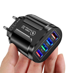 4-Port USB Fast Charger QC3.0 Wall Adapter EU/US/UK Plug for iPhone, Samsung, Xiaomi