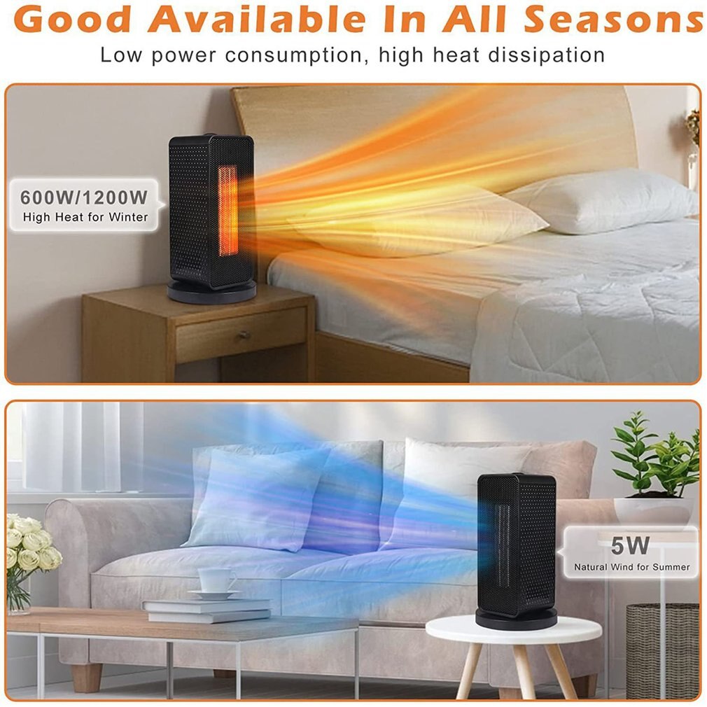 Adjustable Thermostat Portable Space Heater Electric PTC Heater Fan Fast Heating Up Overheating Protection Home Office Desktop