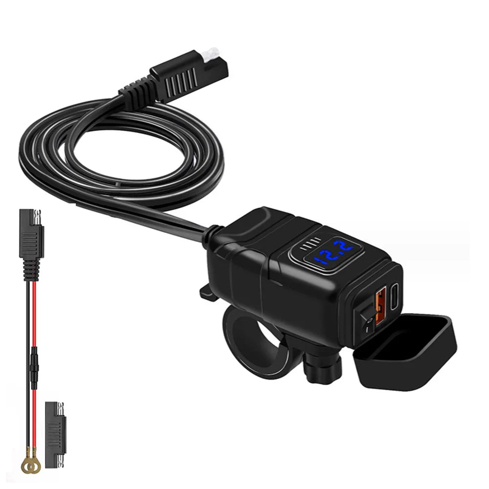 Waterproof QC3.0 Type C Motorcycle Phone Charger 6.4A 12V USB with Voltmeter