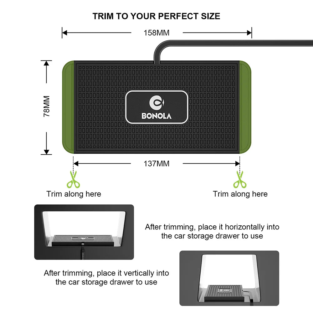 Silicone Wireless Car Charger for iPhone 12-15 Pro, Samsung, Hui