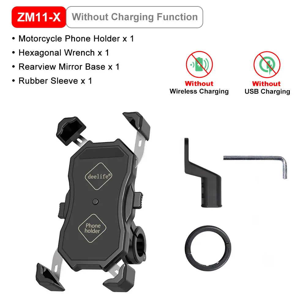 Motorcycle Phone Holder with USB & Wireless Charging for Bikes & Bicycles