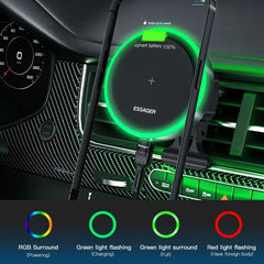 RGB Magnetic Car Phone Holder & 15W Wireless Charger for iPhone 14/13 Pro Max, Samsung