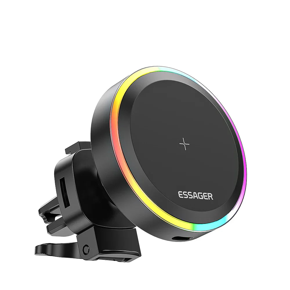 RGB Magnetic Car Phone Holder & 15W Wireless Charger for iPhone 14/13 Pro Max, Samsung